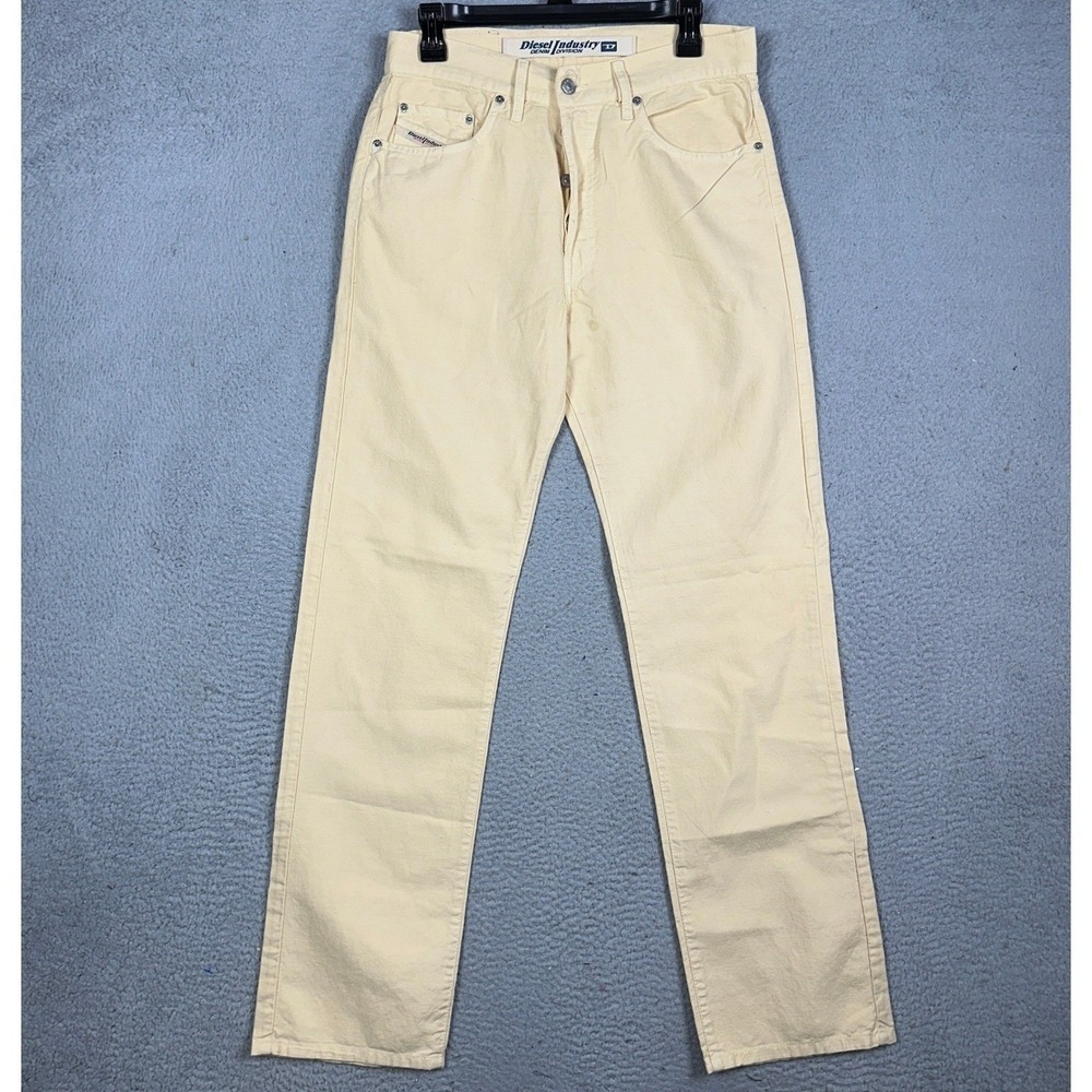 Diesel Keetar Linen Blend Jeans Mens 30 Pale Yellow Straight Leg Button Fly Logo
